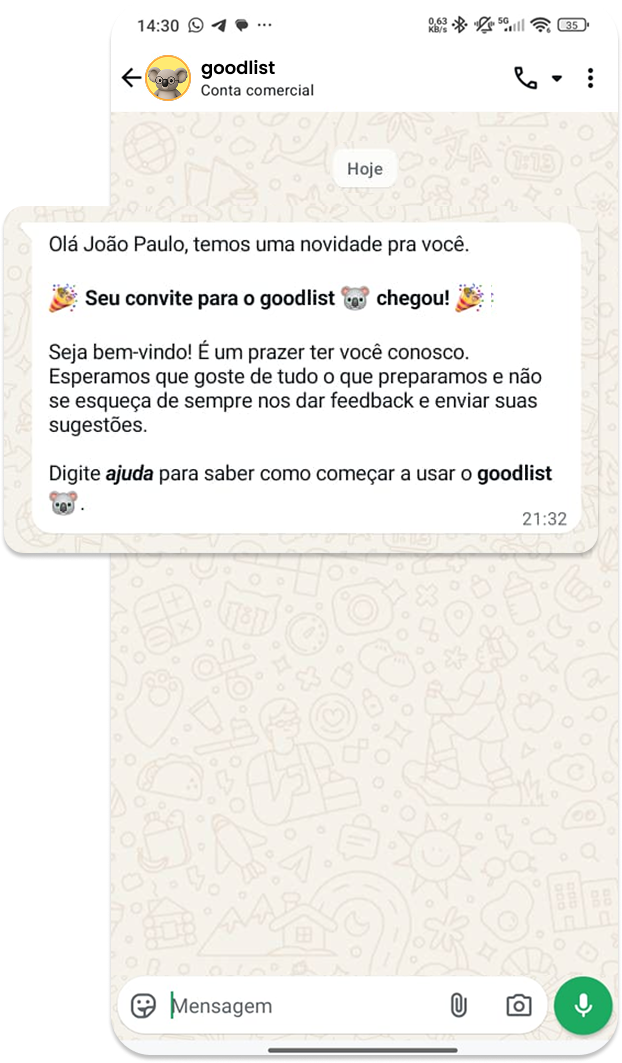 Convite exclusivo para testar o goodlist em primeira mão
